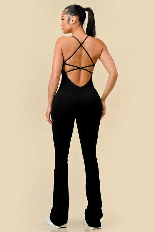 Ribbed Flared Jumpsuit