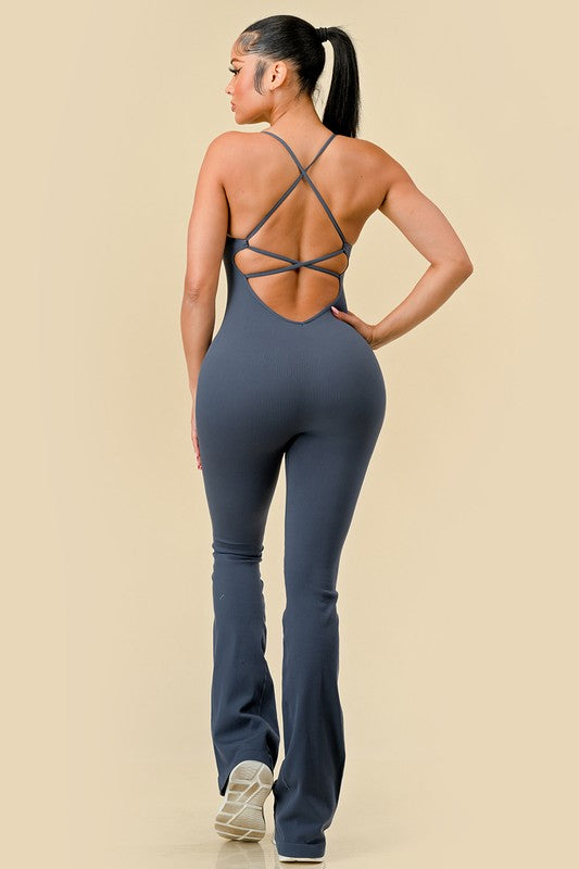 Ribbed flare jumpsuit