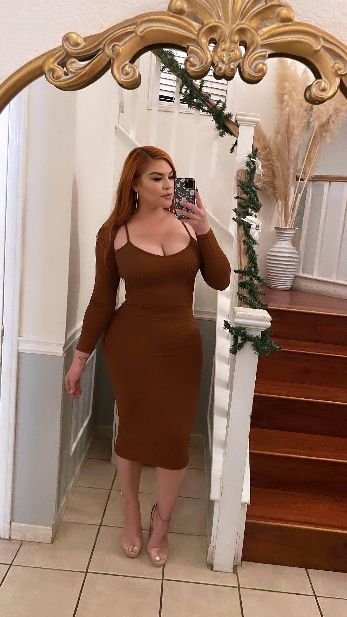 Brown midi dress