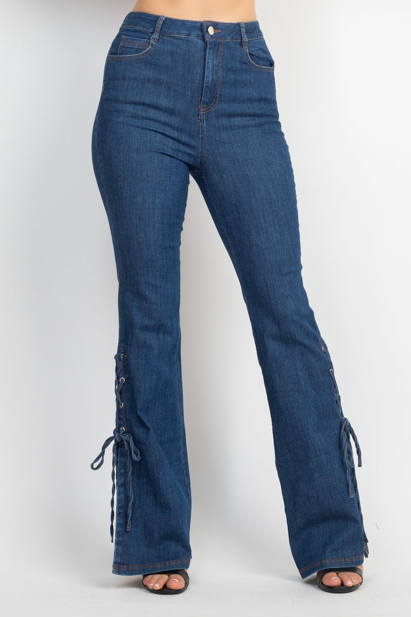 Lace up flare jeans