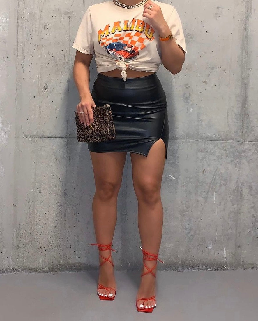 One slit pleather skirt