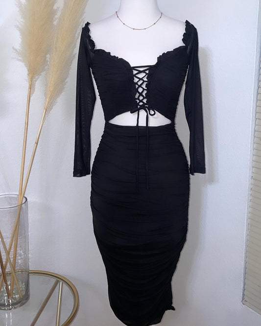 Black Mesh Midi Dress